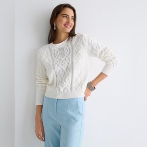 NWT JCrew Cable-knit crewneck sweater with crystals